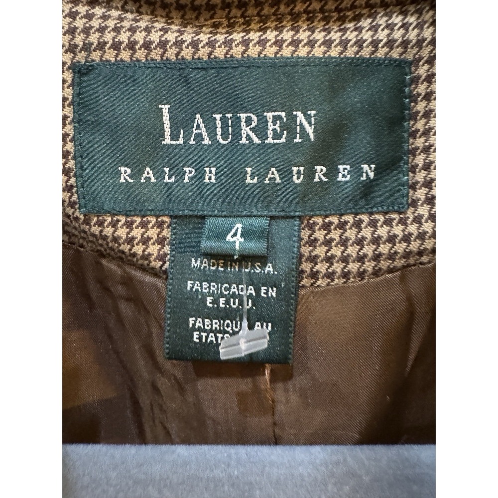 Vintage 90s Lauren Ralph Lauren Houndstooth Safari Field Jacket Blazer Size 4 - Picture 4 of 12